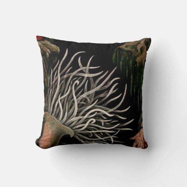 Sea Anemone Nautical Designs Black Pillow Coastal (Front)