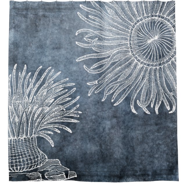 Sea Anemone Watercolor Twilight Ocean Blue White (Front)