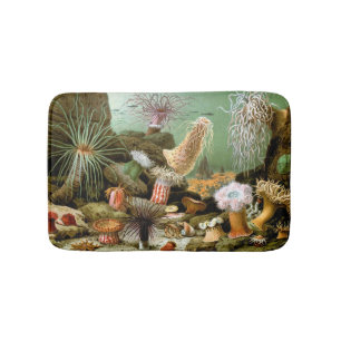 Sea Anemones Marine Life, Vintage Ocean Animals Bath Mat