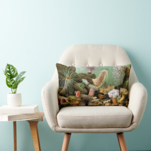 Sea Anemones Marine Life, Vintage Ocean Animals Lumbar Pillow
