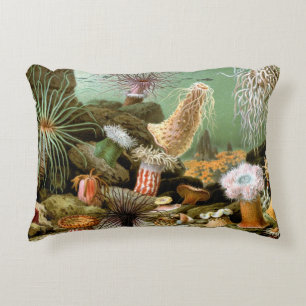Sea Anemones, Vintage Marine Life Ocean Animals Decorative Pillow