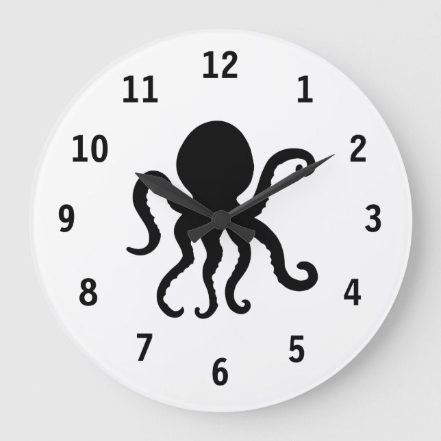 Sea Animal Octopus Silhouette Large Clock (Front)