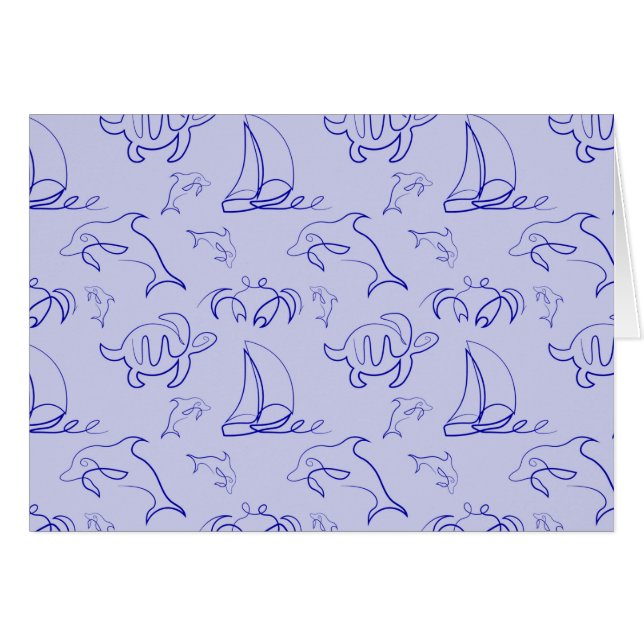 Sea animals and sailboat one line drawing pattern  (Front Horizontal)