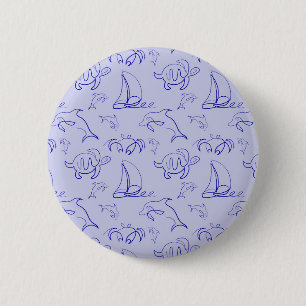 Sea animals and sailboat one line drawing pattern 2 inch round button