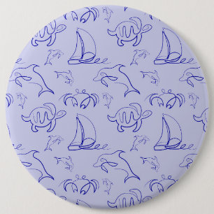Sea animals and sailboat one line drawing pattern 6 inch round button