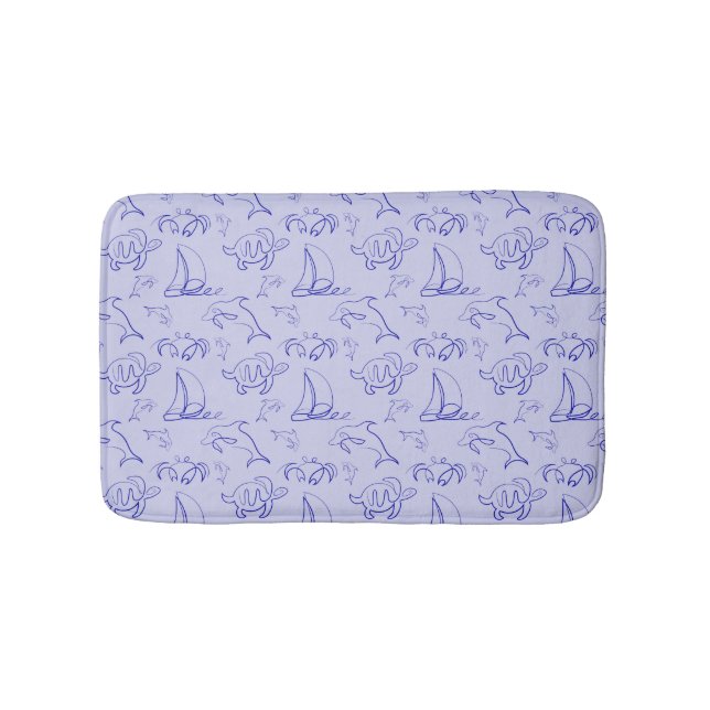 Sea animals and sailboat one line drawing pattern  bath mat (Front)