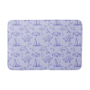 Sea animals and sailboat one line drawing pattern  bath mat
