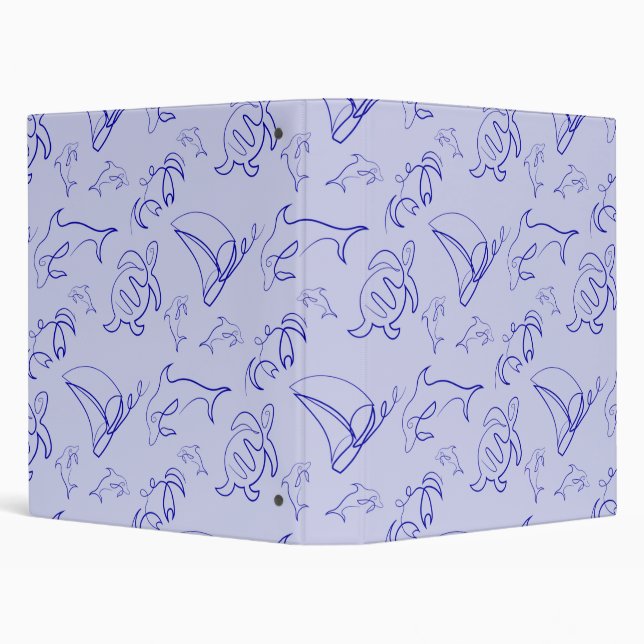 Sea animals and sailboat one line drawing pattern  binder (Background)