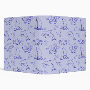 Sea animals and sailboat one line drawing pattern  binder