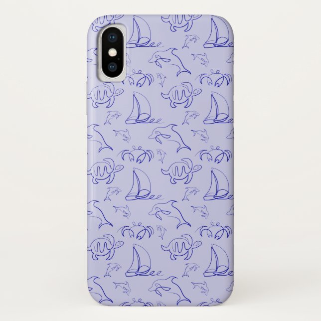 Sea animals and sailboat one line drawing pattern  Case-Mate iPhone case (Back)