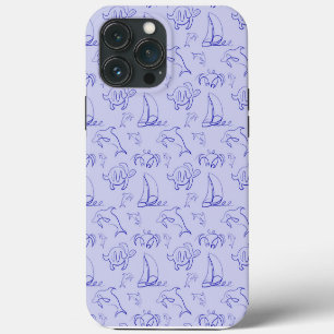 Sea animals and sailboat one line drawing pattern  iPhone 13 pro max case