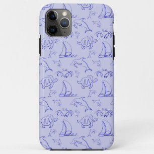 Sea animals and sailboat one line drawing pattern iPhone 11 pro max case