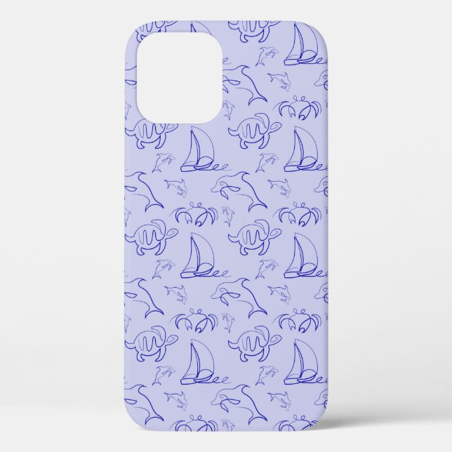 Sea animals and sailboat one line drawing pattern  Case-Mate iPhone case (Back)