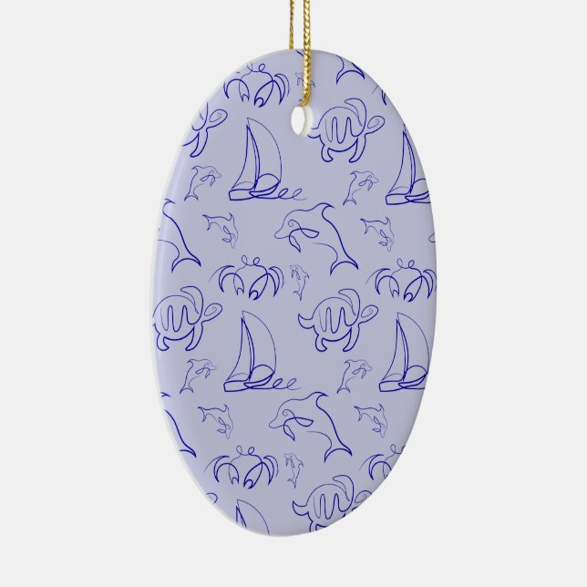 Sea animals and sailboat one line drawing pattern  ceramic ornament (Right)