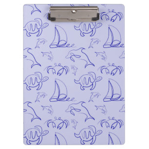 Sea animals and sailboat one line drawing pattern  clipboard