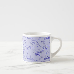 Sea animals and sailboat one line drawing pattern  espresso cup