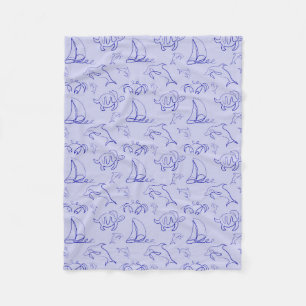 Sea animals and sailboat one line drawing pattern  fleece blanket