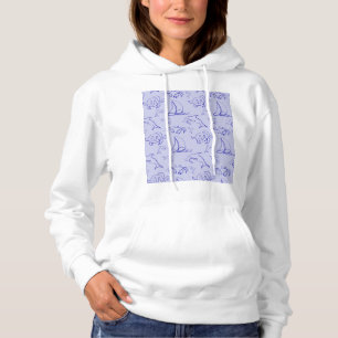 Sea animals and sailboat one line drawing pattern hoodie