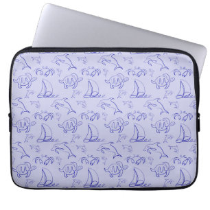 Sea animals and sailboat one line drawing pattern laptop sleeve