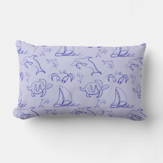 Sea animals and sailboat one line drawing pattern  lumbar pillow
