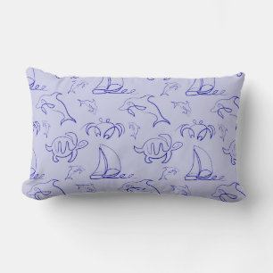 Sea animals and sailboat one line drawing pattern  lumbar pillow