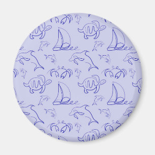Sea animals and sailboat one line drawing pattern magnet