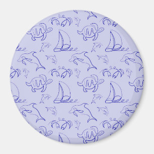Sea animals and sailboat one line drawing pattern magnet