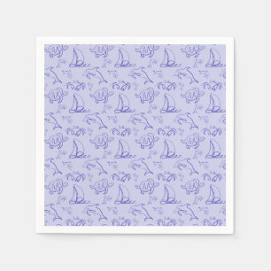 Sea animals and sailboat one line drawing pattern  napkin