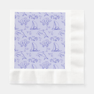 Sea animals and sailboat one line drawing pattern napkin