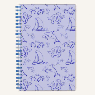 Sea animals and sailboat one line drawing pattern notebook