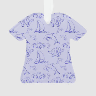Sea animals and sailboat one line drawing pattern ornament