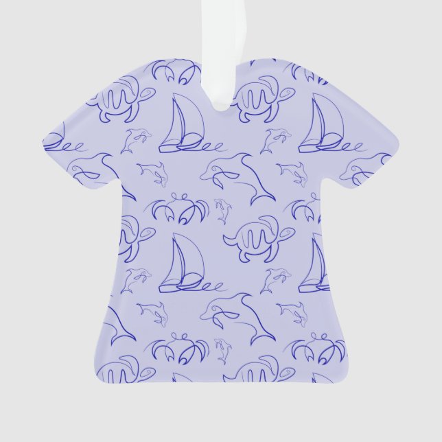Sea animals and sailboat one line drawing pattern  ornament (Front)
