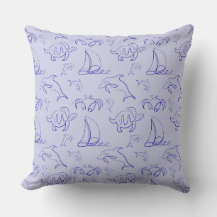 Sea animals and sailboat one line drawing pattern  outdoor pillow