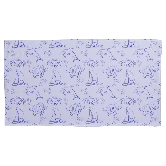 Sea animals and sailboat one line drawing pattern  pillowcase (Front-Left)