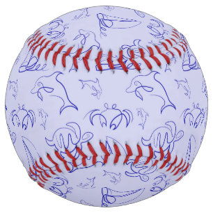 Sea animals and sailboat one line drawing pattern softball