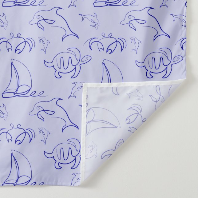 Sea animals and sailboat one line drawing pattern  tapestry (Detail)