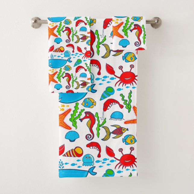 Sea Animals Cartoon Bath Towel Set (Insitu)