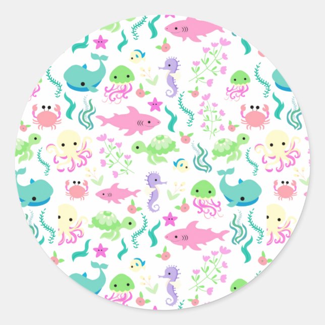 Sea Animals Classic Round Sticker (Front)