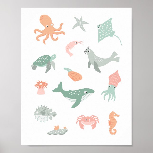 Sea animals nursery kids  poster (Front)