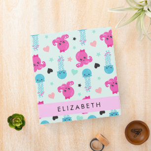 Sea Animals, Octopus, Jellyfish, Hearts, Your Name Binder