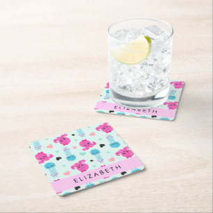 Sea Animals, Octopus, Jellyfish, Hearts, Your Name Square Paper Coaster