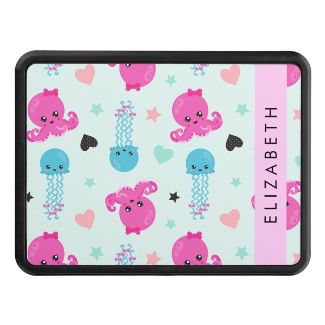 Sea Animals, Octopus, Jellyfish, Hearts, Your Name Trailer Hitch Cover (Front)