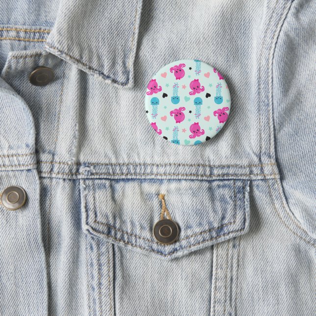 Sea Animals, Sea Life, Octopus, Jellyfish, Hearts 2 Inch Round Button (In Situ)