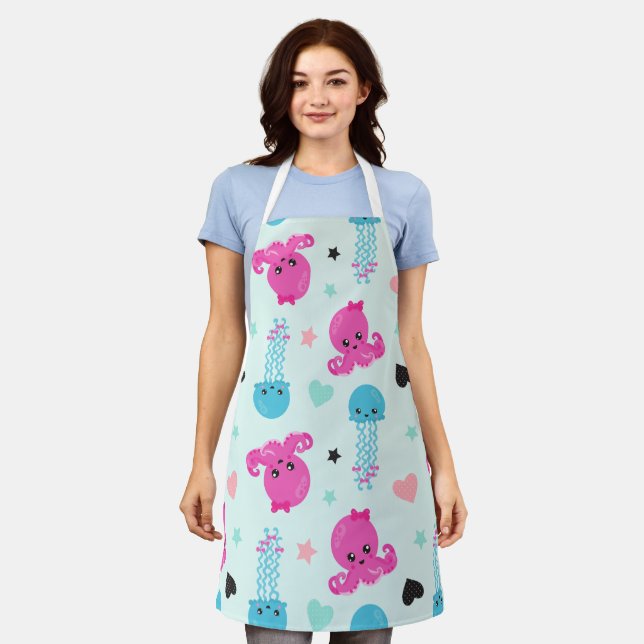 Sea Animals, Sea Life, Octopus, Jellyfish, Hearts Apron (Worn)