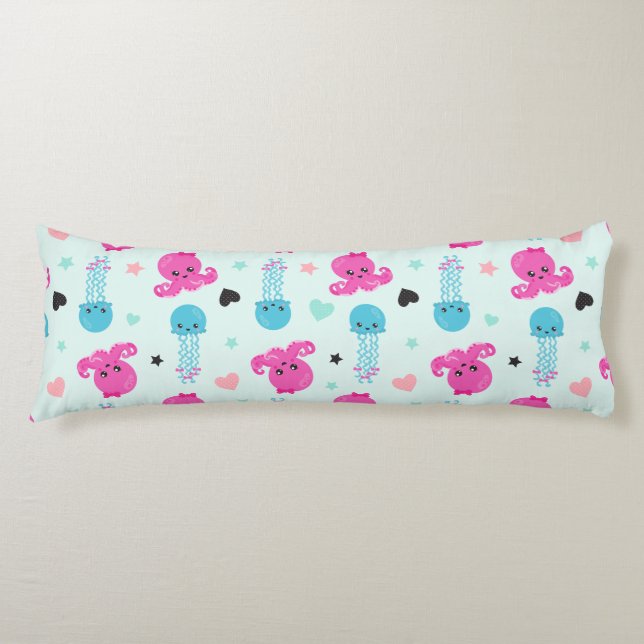 Sea Animals, Sea Life, Octopus, Jellyfish, Hearts Body Pillow (Front)