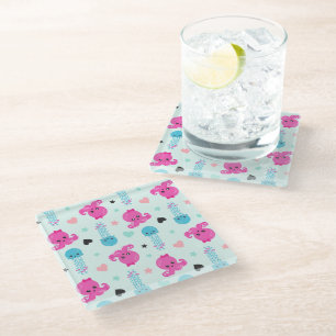 Sea Animals, Sea Life, Octopus, Jellyfish, Hearts Glass Coaster