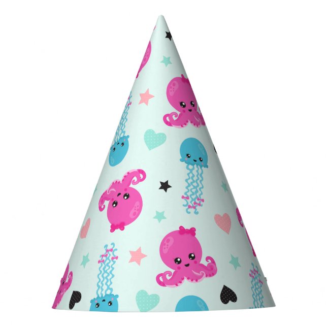 Sea Animals, Sea Life, Octopus, Jellyfish, Hearts Party Hat (Front)