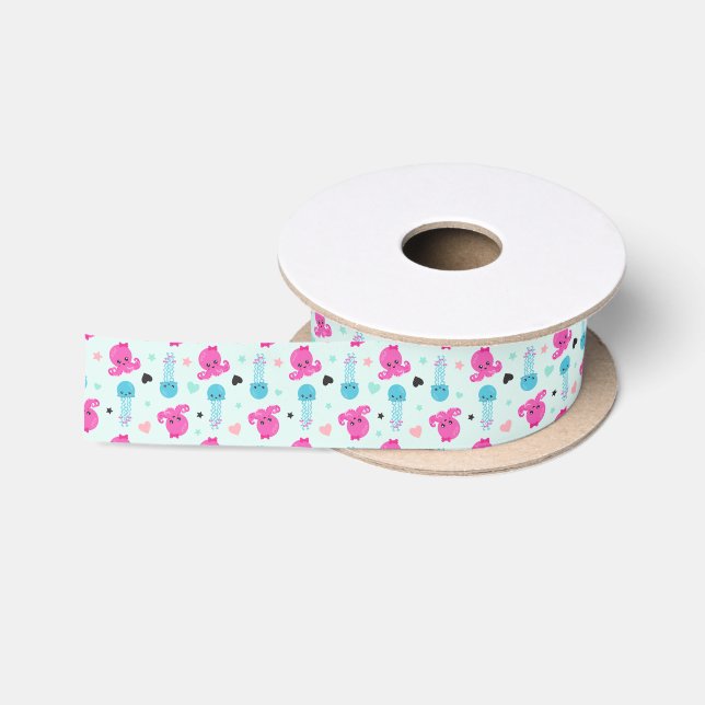 Sea Animals, Sea Life, Octopus, Jellyfish, Hearts Satin Ribbon (Spool)
