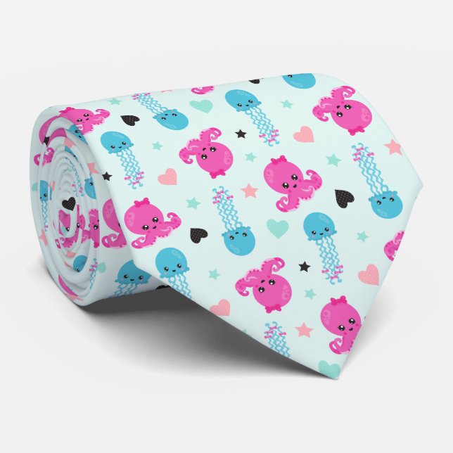 Sea Animals, Sea Life, Octopus, Jellyfish, Hearts Tie (Rolled)