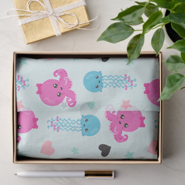 Sea Animals, Sea Life, Octopus, Jellyfish, Hearts Tissue Paper (Gift)